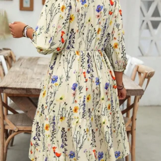 【Plus Size】 Floral Print Notched Neck Dress, Casual Bohemian Dress for Daily Wear, Women's Plus Clothing for All Seasons