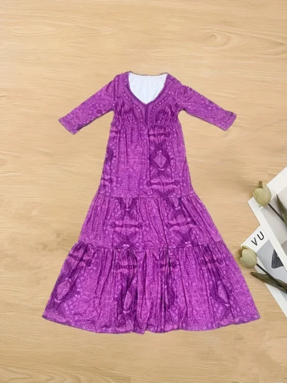 plus-size European and American cross-border  bohemian cropped sleeve high-waisted V-neck printed dress - Image 8