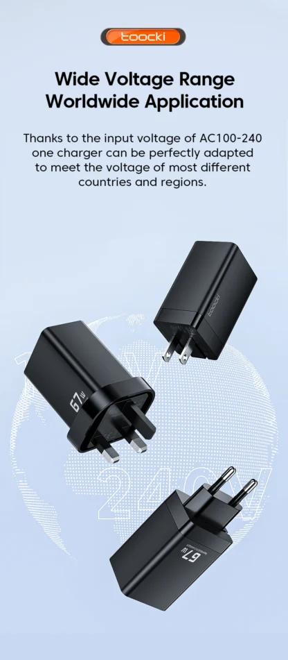 Toocki GaN 67W USB C Charger 3 Ports QC Fast Charging Wall Adapter Type C Charger UK/US Plug for iPhone 15 Samsung Huawei OPPO - Image 17
