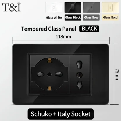 118 Series Black Tempered Glass Wall Switch Socket Italy Standard 16A Outlet with USB Type-C 20W Fast Charging for Home Office - Image 15