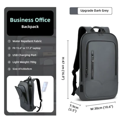 HK Slim Backpack For Men 15.6 Inch Laptop Bags Waterproof Minimalist Business Backpack With USB Charging Casual Travel Work Bag - Image 7