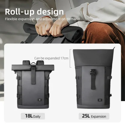 HK Waterproof Roll-Top Backpack for Men Large Capacity Expandable 17 Inch Laptop Bag Leisure Travel Backpack Hiking Camping Bags - Image 5
