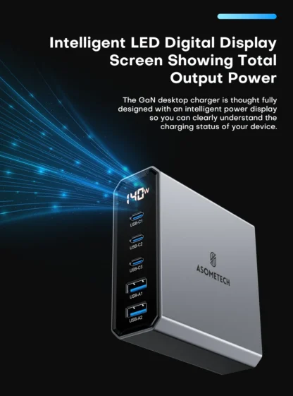 ASOMETECH 140W GaN USB Type C Fast Charger Multiple Ports QC4.0 PD Quick Charger For Macbook Laptop Tablet iPhone 14 Samsung S23 - Image 19