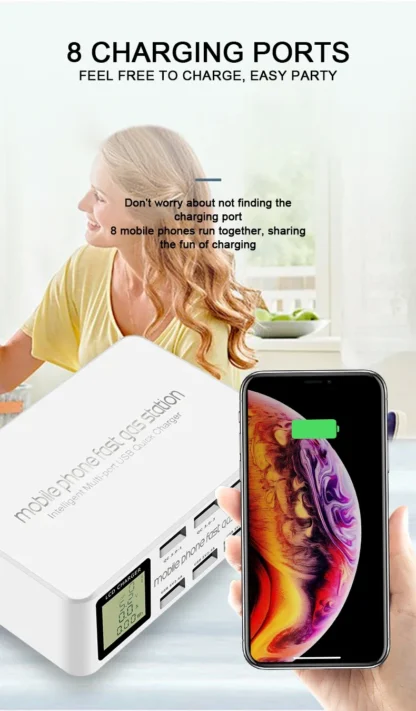 100W 8 Ports USB Charger QC3.0 Quick Charge Multi Fast Charging Station LED Display 20W PD Fast Socker for IPhone Samsung Xiaomi - Image 12