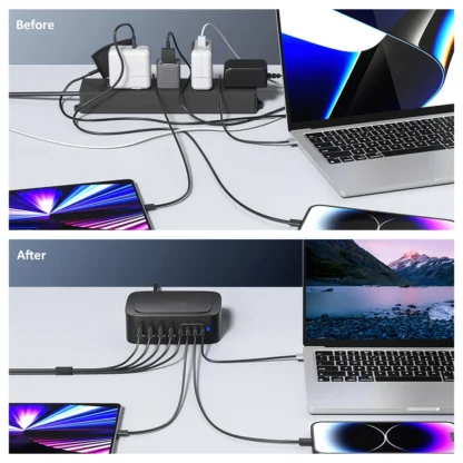 140W 8-Port Multi USB Charger QC3.0 PPS USB C Fast Charger Station For MacBook Laptop Pro Phone iPhone 14 13 Cellphone Charger - Image 9