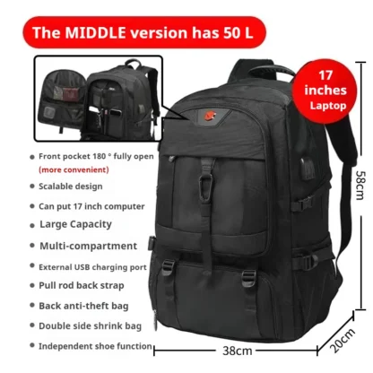 Men Business Backpack Travel Waterproof Backpack With USB Charging Large Capacity 18inch Laptop Backpack Black Backpack 8107 - Image 3