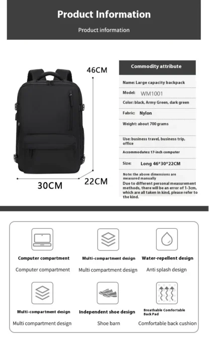 Customized commuting large capacity backpack with dry and wet separation storage, mommy travel bag, short distance business trip - Image 22