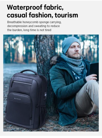 BANGE Travel Waterproof Backpack with USB Charging Port Fit 15.6 Inch Laptop Backpacks for Men and Women, Teenager School Bags - Image 14