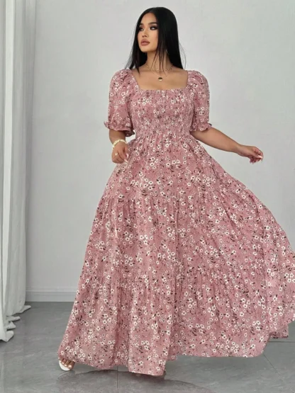 Plus Size Floral Casual Dress for Women, Fitted Woven Fabric, Comfortable for Spring & Fall, Fashion - Image 7