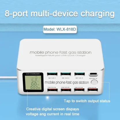 100W 8 Ports USB Charger QC3.0 Quick Charge Multi Fast Charging Station LED Display 20W PD Fast Socker for IPhone Samsung Xiaomi - Image 3