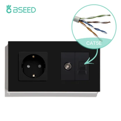BSEED Single TV CAT5 Internet Socket Double EU Power Socket Triple Germany  With RJ45 Television Wall Sockets Glass Frame - Image 14