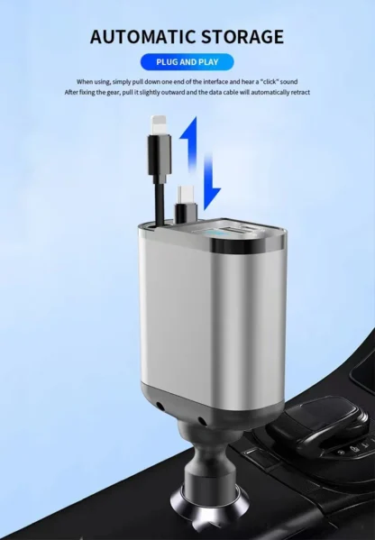 120W Retractable Car Charger 4 in 1 with Voltage Display Super Fast Car Charge Retractable Cord 2.6 Ft for iPhone OPPO Samsung - Image 13
