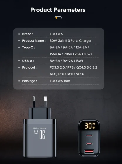 Tuodes 30W GaN USB Charger 3-Ports USB Type C Fast Charging PD3.0 Quick Charge Wall Adapter For iPhone Samsung Xiaomi iPad - Image 22