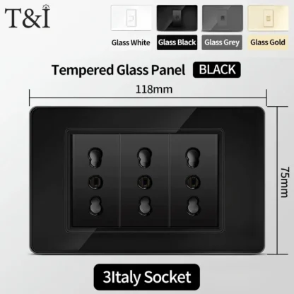 118 Series Black Tempered Glass Wall Switch Socket Italy Standard 16A Outlet with USB Type-C 20W Fast Charging for Home Office - Image 23