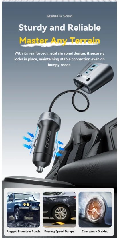 Essager 150W USB C Car Charger 2 in 1 100W Dual Cigarette Lighter Splitter 5 Ports QC 3.0 PD 3.0 Fast Charging For Mobile Phone - Image 16