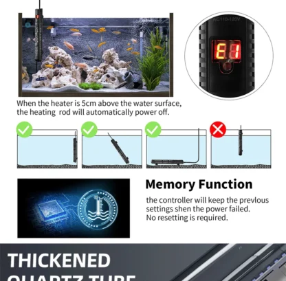 SUNSUN Fish Tank Digital Heating Rod Aquarium Submersible Heater 500W Adjustable Temperature Thermostat LCD Display Fish Farming - Image 22