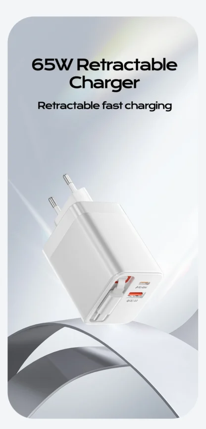 65W PD GaN Fast Charger With Retractable USB C Charging Cable For iPhone 16 15 Samsung Xiaomi Laptop Pad Type C Wall Adapter - Image 9