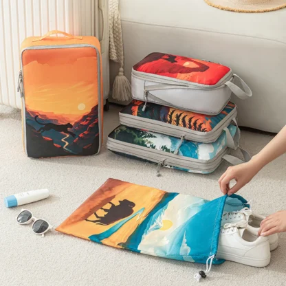 5pcs tropical printed compressed lightweight travel clothing storage bag suit, space-saving travel necessities accessories - Image 10