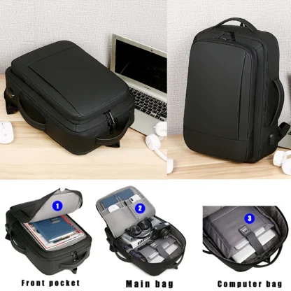 1Pcs Expandable Travel Backpack, Business casual men's backpack,with USB charging,waterproof fabric,suitable for daily commuting - Image 3