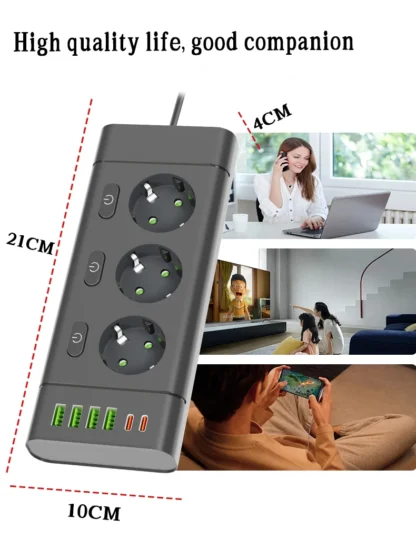 EU Plug Power Strip Multiple Independent Control Outlet Sockets 2m Extension Cord Electrical Socket with 4 USB 2 Type-C Ports - Image 23