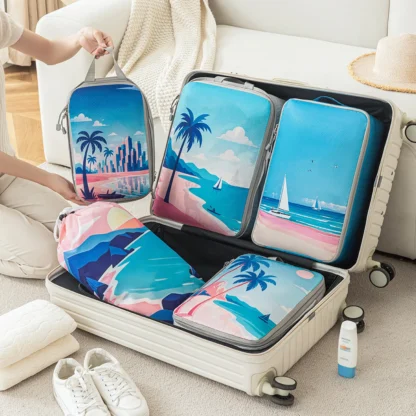 5pcs tropical printed compressed lightweight travel clothing storage bag suit, space-saving travel necessities accessories - Image 17