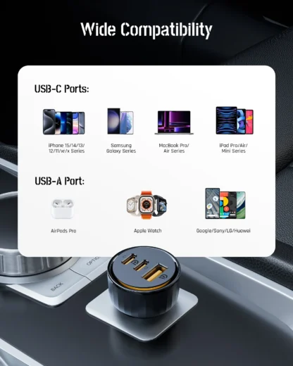 VOLTME 65W Car Charger Dual USB-C USB-A Fast Charging QC 4.0 PD 3.0 Fast Charge Charger For Laptop Translucent Car Phone Charger - Image 6