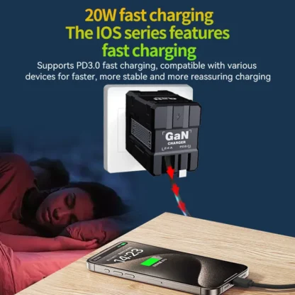 20W GaN Charger With Retractable Lightning & Type C Cable For iPhone  16 15 14 Type C Fast Charge Wall Charger Travel Charger - Image 4