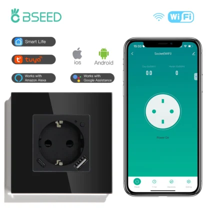 BSEED Wall Socket Wifi EU Standard 86*86mm Smart Power Monitor Sockets WIFI Socket Google Alexa APP Control - Image 16