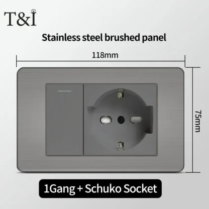 118 US Mexico Grey Stainless Steel Brushed 2way Electrical Light Switch Home Wall Socket Plug Double USB Type-C Power Outlet - Image 21