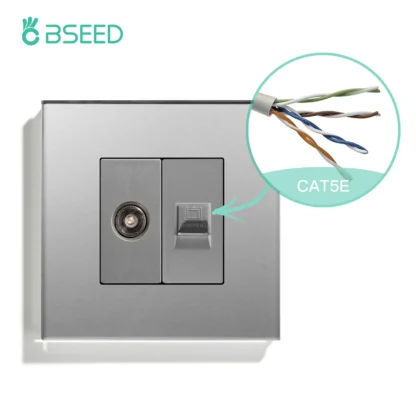 BSEED Single TV CAT5 Internet Socket Double EU Power Socket Triple Germany  With RJ45 Television Wall Sockets Glass Frame - Image 12