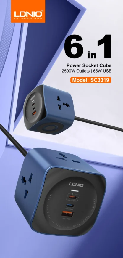 Cube Power Strip LDNIO 65W Charging Stations 2M Electric Extension Power Cord EU UK US Plug USB C Adapter Socket Surge Protector - Image 11