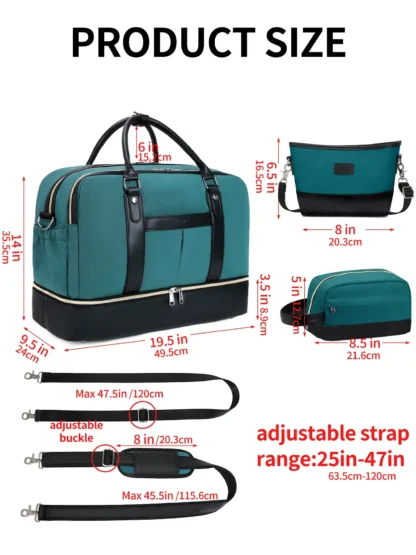 Large Capacity Travel Bag Handbag Tote Travel Bag Shoulder Weekend Bag with Shoe Compartment Breathable Travel Night Bags - Image 3