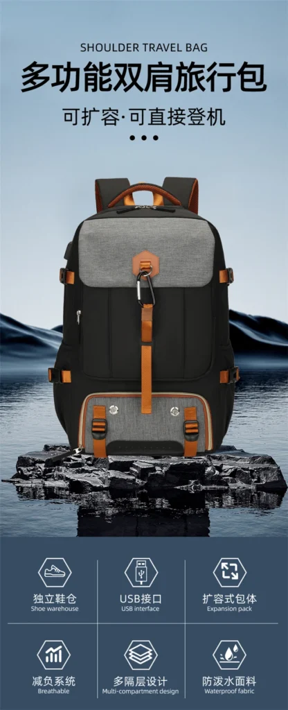 Outdoor backpack for travel, 50L waterproof camping backpack for women and men, backpack with shoe compartment - Image 10