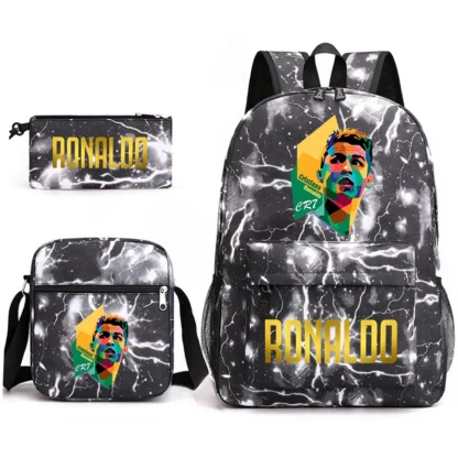 Ronaldo print student schoolbag 3-piece set youth backpack pencil case shoulder bag set - Image 25