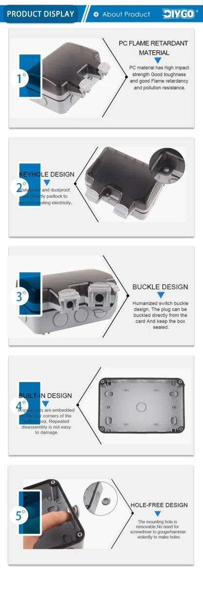 IP66 Waterproof Outdoor Box Wall Socket 13A Double Switch Power Outlet Universal / UK With USB Charging Port DIY GO - Image 22