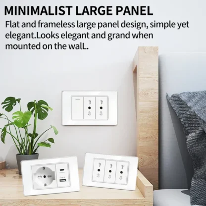118 Wall Switch Socket with USB Type-C 20W 16A  Fast Charging Italy Chile Schuko Outlet Golden Tempered Glass Panel for Office - Image 2