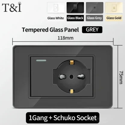 Gray Tempered Glass Italian Standard Wall Switch Socket 118x75mm with USB Type-C Outlet Fast Charging for Home Office Kitchen - Image 7