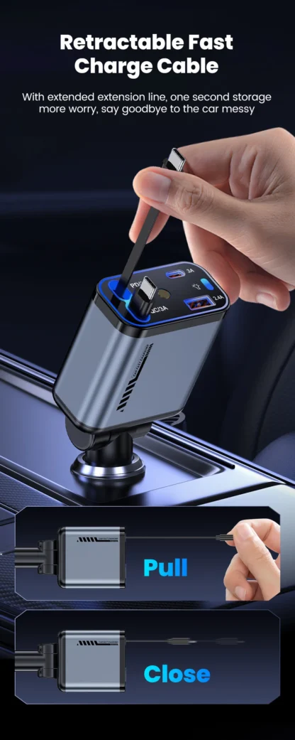 120W Retractable Car Charger Fast Charging USB Type C Car Phone Charger Adapter With USBC Cable For Iphone Xiaomi Huawei Samsung - Image 14