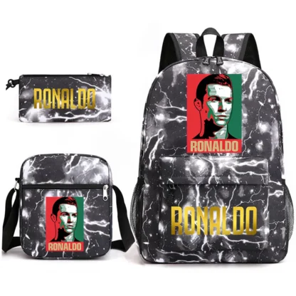 Ronaldo print student schoolbag 3-piece set youth backpack pencil case shoulder bag set - Image 3