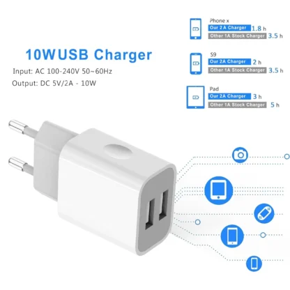 5V 2A USB Charger 2 Ports Chargers Cell Phone EU Plug Power Adapter Wall Charging for Iphone 11 12 13 Pro Max Samsung Xiaomi - Image 14