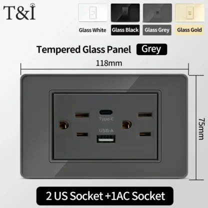 American Thai Standard 118*75mm USB Type-C 20W Fast Charging Power Outlet Smart 3A Socket Wall Light Switch Office Home Use 110V - Image 7