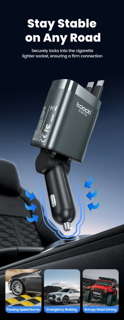 Toocki 105W USB C Car Charger with Dual Retractable Type-C Cable Digital Display 180° Design Fast Charge for iPhone 16 Huawei - Image 16
