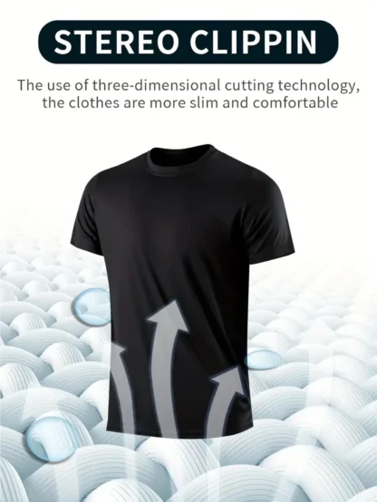 Round Neck T-Shirt 7-Piece Black Ultra-Light Men's Quick-Drying Breathable Sweat-Absorbent Shirt Suitable for Fitness Gym and Ru - Image 5