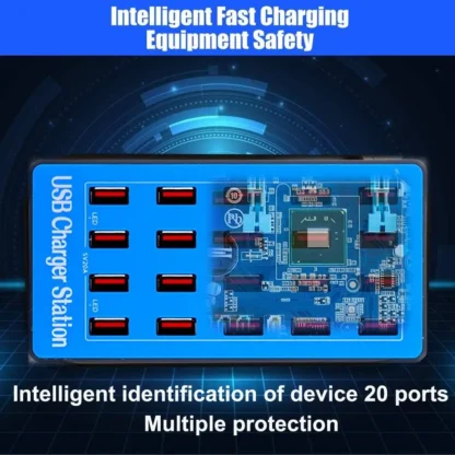 USB Charger Station 20-Port 100W Multiple Charging Station Multi Ports USB Charger Charging for Smartphones,Tablets, USB Devices - Image 4