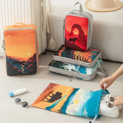 5pcs tropical printed compressed lightweight travel clothing storage bag suit, space-saving travel necessities accessories - Image 6