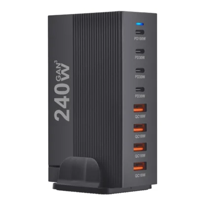 240W Desktop GaN Charger 8-port USB Type C PD Fast Multiple Usb Mobile Phone Quick Charger For Iphone 16/15/14 Samsung Xiaomi