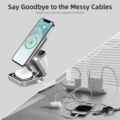 Travel Magnetic Wireless Charging Station 3 in 1 for IPhone 15 14 13 12 Pro/Max,Apple Watch 8, AirPods 3/2,Foldable Phone Hold - Image 5