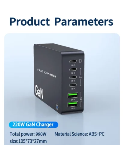 990W GaN USB C Charger 6-Ports Desktop Charger Type C PD 100W PPS Fast Charging Station for Laptop Tablet MacBook Samsung iPhone - Image 21