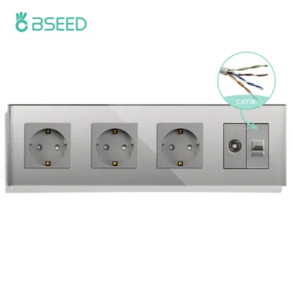 BSEED Single TV CAT5 Internet Socket Double EU Power Socket Triple Germany  With RJ45 Television Wall Sockets Glass Frame - Image 15