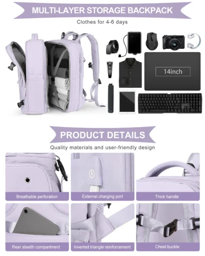 Buylor 40x25x20 Travel Backpack For Women Airplane Cabin Luggage Backpack Carry On 14inch Laptop Backpack Casual SchoolBackpack - Image 13